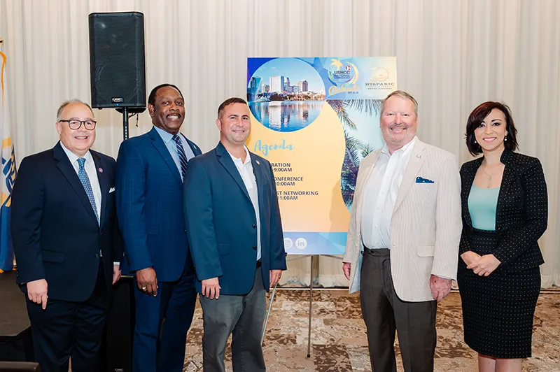 CEO of USHCC Ramiro A. Cavazos, Mayor of the city of Orlando, Buddy dyer, Mayor of Orange County Jerry Demings, Congressman Darren Soto, CEO of HCCMO Gaby Ortigoni
