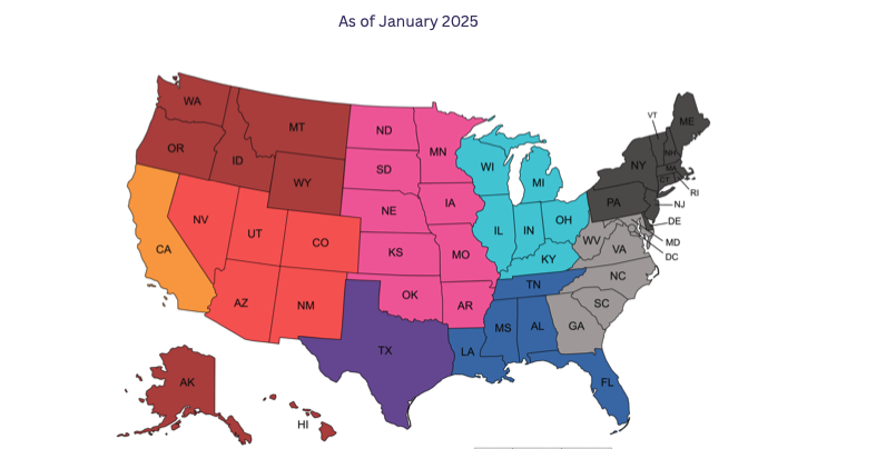 U.S. map grouped by chamber